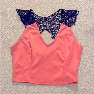 Charlotte Russe Pink/Black Lace Crop Top SZ M
